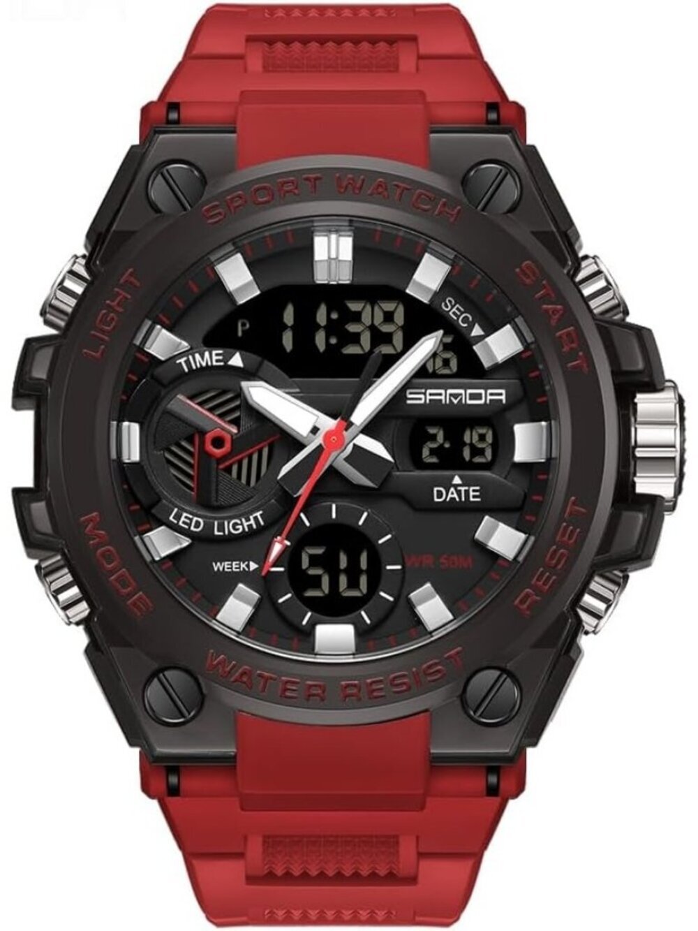 Men's Red Analog Quartz Sports Waterproof Military Tactical LED Digital Watch